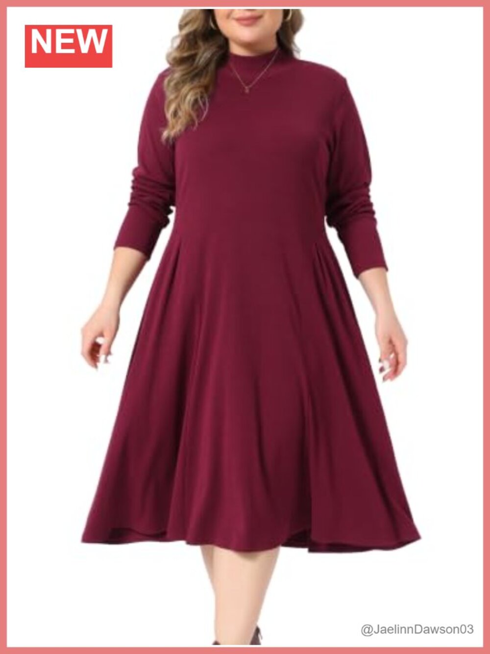 Plus Size Turtleneck Long Sleeve Midi Dress Ribbed Knit with Pockets